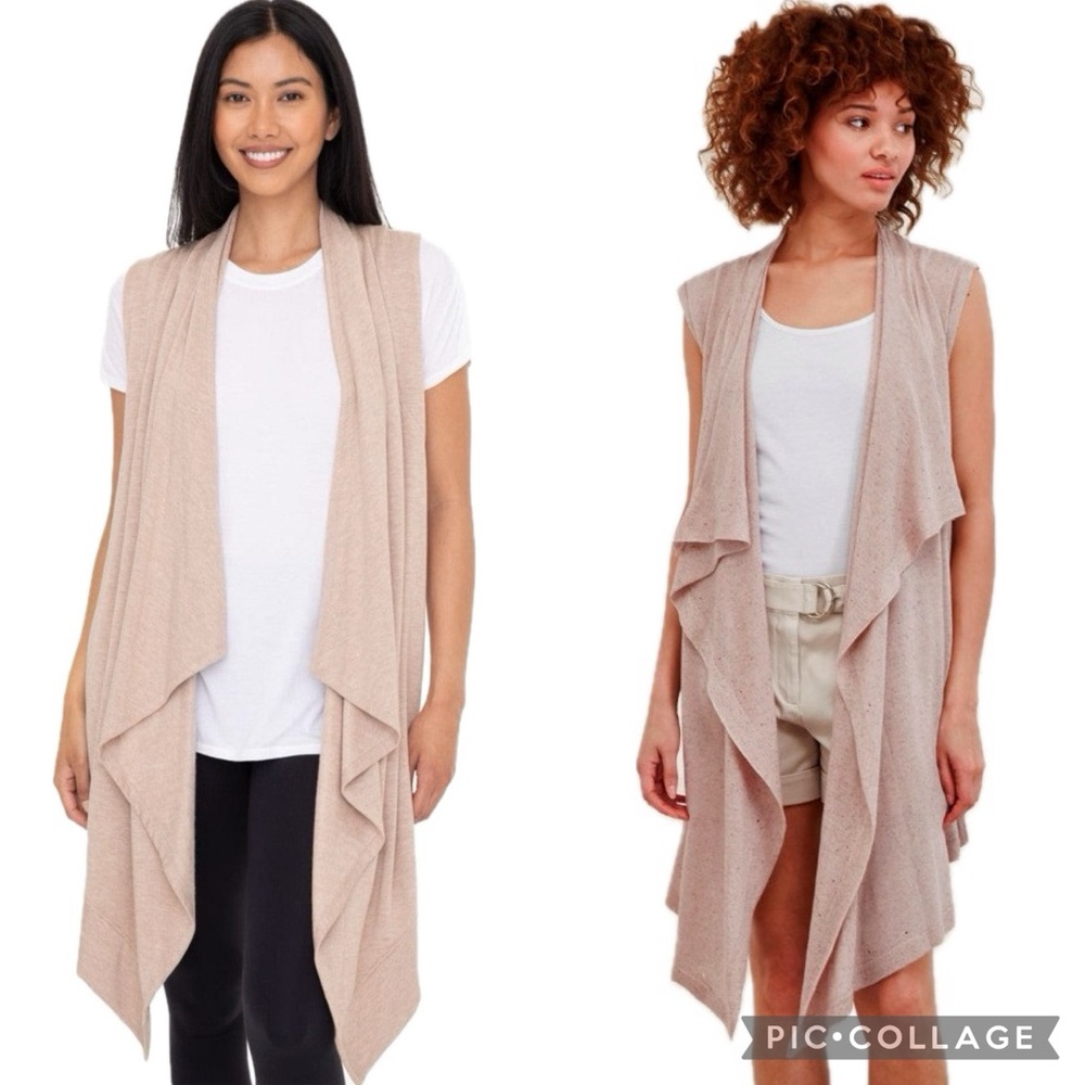 NWT! Diva Boutique Rose Quartz Soft Knit Open Front Waterfall Draped Duster Vest